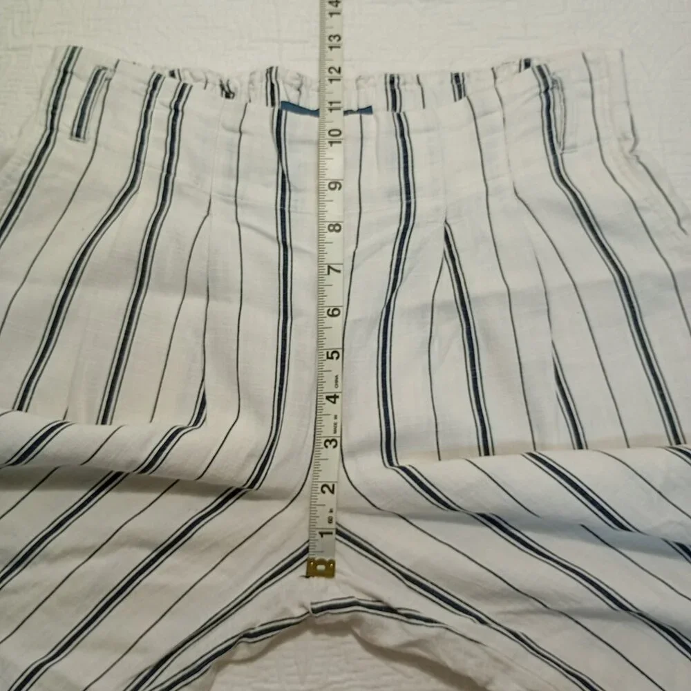 Indigo Rising Pants Cropped Striped Linen Cotton Blend Size M Womens
